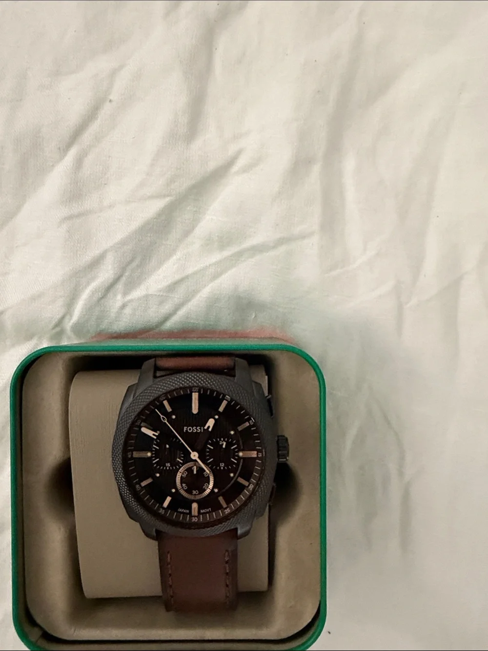 Fossil Black Dial Watch with Brown Leather Strap